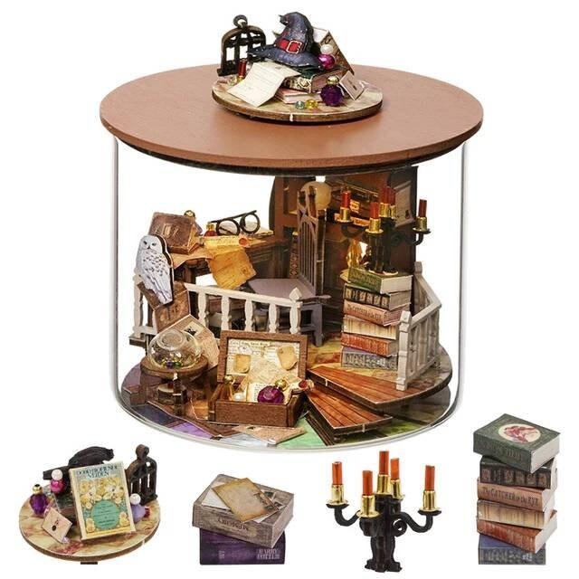 DIY Dollhouse Kit Magic House Wizard School Office Miniature Dollhouse Magic School Doll House Potter Heads Birthday Gift Adult Craft