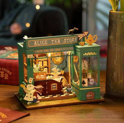 DIY Doll House Kit - Alice Tea Store Dollhouse Miniature - Cafe Dollhouse - Tea Shop Miniature - Dollhouse Furniture with Accessories