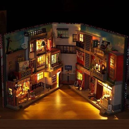 DIY Book Nook Kit Shanghai Old Time Alley Book Nook Chinese Alley Book Scenery Book Shelf Insert Bookcase with Light Miniature Building Kit - Rajbharti Crafts