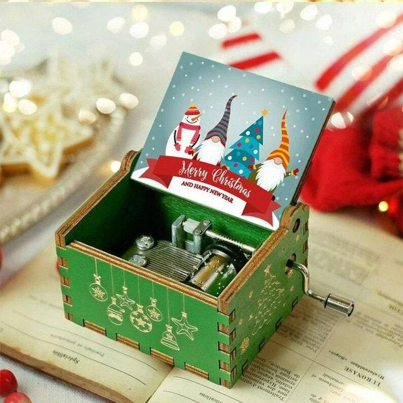 Christmas Music Box - Hand Cranked Wooden Music Box - Christmas Gifts - Holiday Gifts - Birthday Gifts - New Year Holiday Presents - Wooden