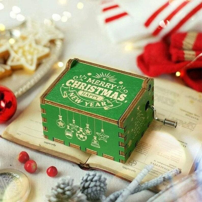 Christmas Music Box - Hand Cranked Wooden Music Box - Christmas Gifts - Holiday Gifts - Birthday Gifts - New Year Holiday Presents - Wooden - Rajbharti Crafts