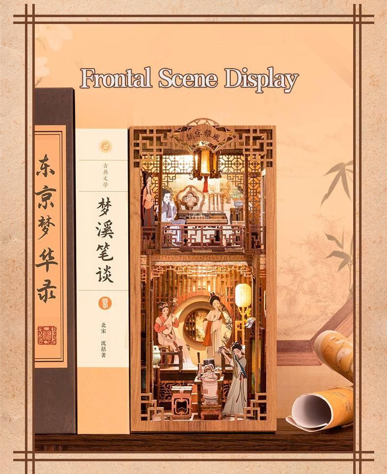 Elegant Song Dynasty Book Nook - DIY Book Nook Kits Japanese Book Nooks Book Shelf Insert Book Scenery Bookends with LED Model Building Kit - Rajbharti Crafts