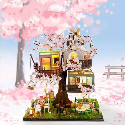 DIY Dollhouse Kit Sakura Tree House Miniature Forest Villa Garden Villa Jungle Villa Forest House Tree House Tree Dollhouse Miniature Kit
