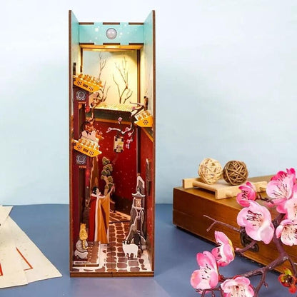 Cats Diary Book Nook - DIY Book Nook Kits Book Doll House Book Shelf Insert Book Scenery Bookends Bookcase with Light Model Building Kit