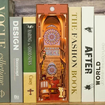 Notre-Dame de Paris Book Nook - DIY Book Nook Kits Cathedral Book Shelf Insert Book Scenery Bookends Bookcase with Light Model Building Kit - Rajbharti Crafts