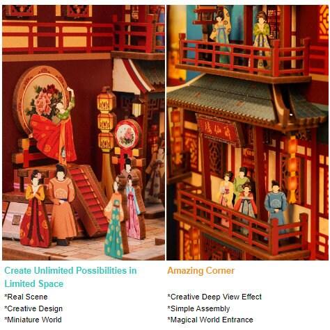 The Banquet of Tang Dynasty Book Nook - DIY Book Nook Kits Book Shelf Insert Book Scenery Bookends Bookcase with Light Model Building Kit - Rajbharti Crafts
