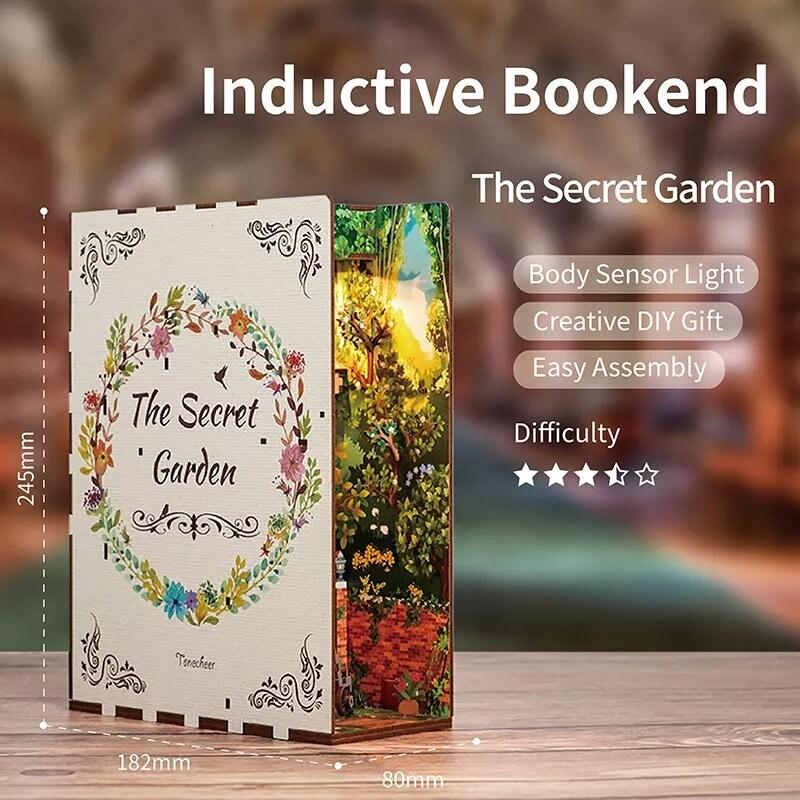Secret Garden Book Nook - DIY Book Nook Kits Monet's Garden Book Shelf Insert Book Scenery Bookends Bookcase with Light Model Building Kit