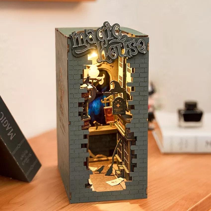 Magic House Book Nook - DIY Book Nook Kits Book Doll House Book Shelf Insert Book Scenery Bookends Bookcase with Light Model Building Kit - Rajbharti Crafts