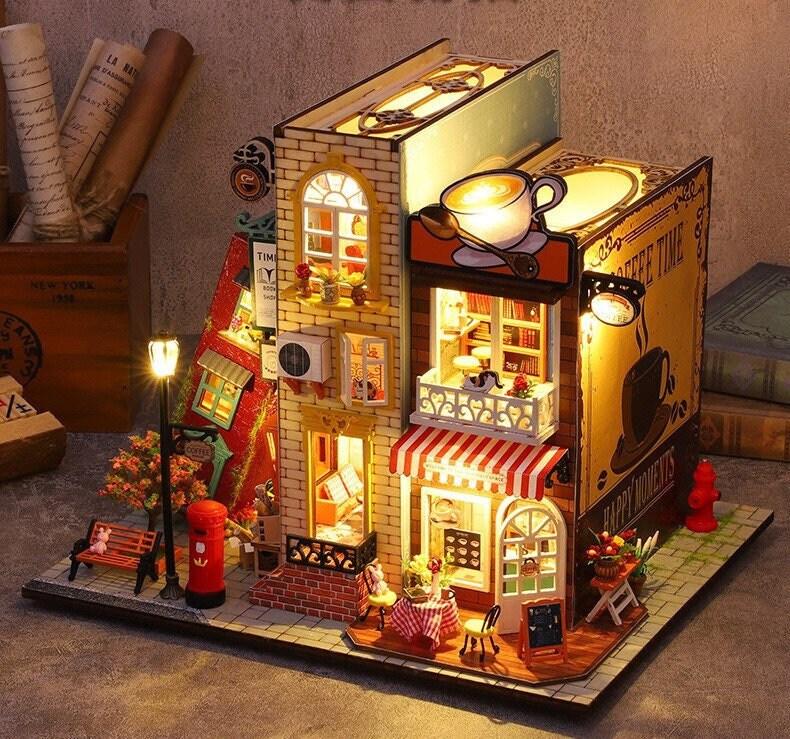DIY Dollhouse Kit - Book Store Dollhouse - Miniature Library - Miniature Book Shop - Miniature Doll House Kits - Dollhouse Accessories
