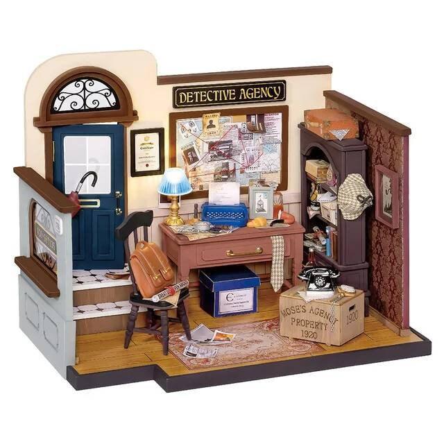 DIY Doll House Kit - Mose's Detective Agency Office Miniature - Doll House Miniature - Miniature Furniture With Accessories - Birthday Gifts - Rajbharti Crafts