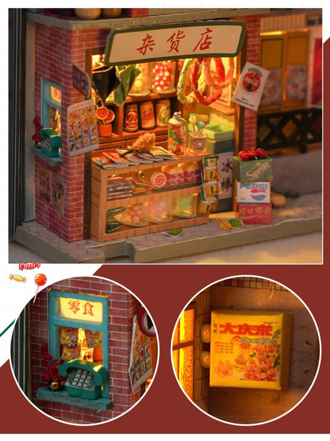 DIY Book Nook Kit Shanghai Old Time Alley Book Nook Chinese Alley Book Scenery Book Shelf Insert Bookcase with Light Miniature Building Kit