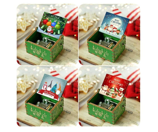 Christmas Music Box - Hand Cranked Wooden Music Box - Christmas Gifts - Holiday Gifts - Birthday Gifts - New Year Holiday Presents - Wooden