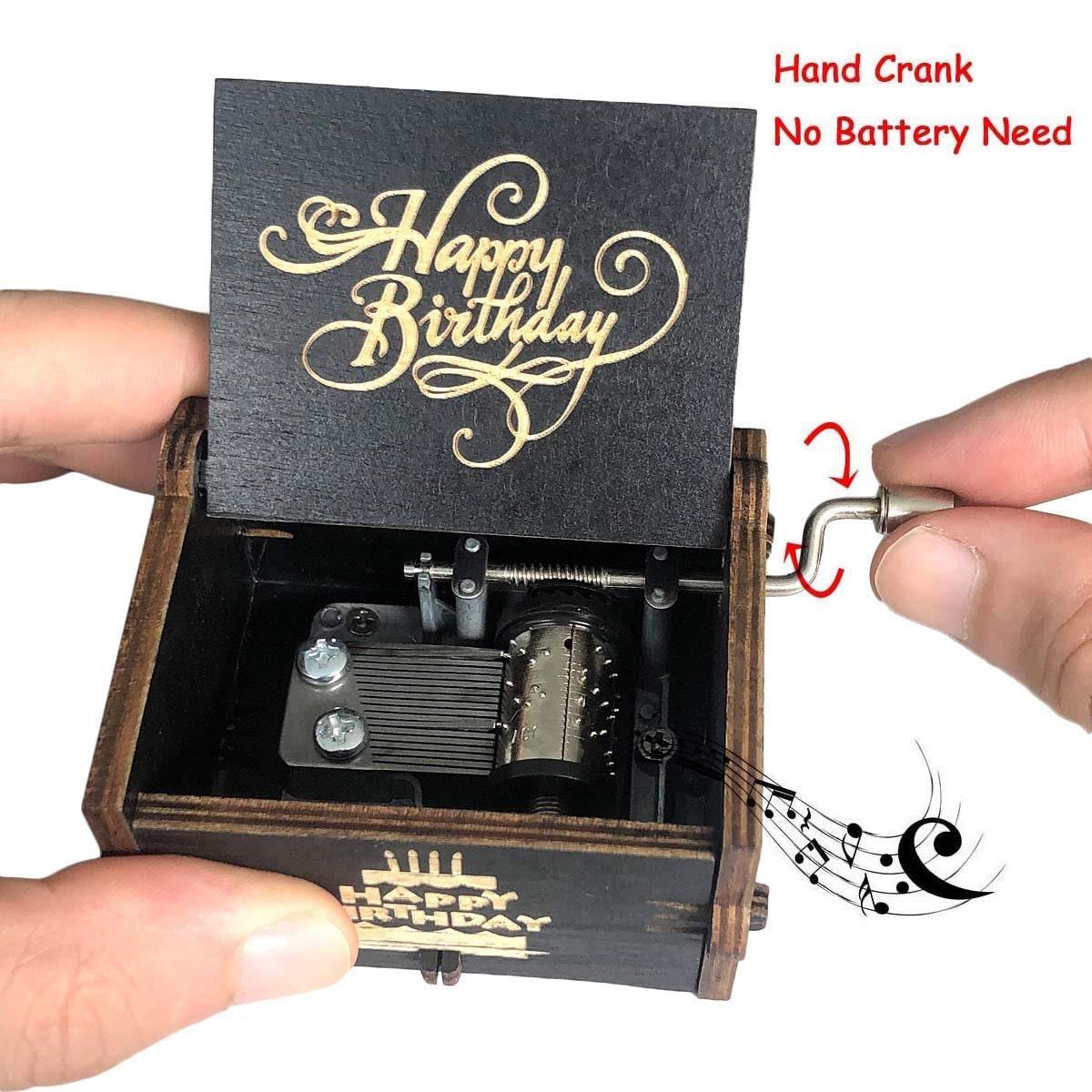 Happy Birthday Music Box - Wooden Hand Cranked Happy Birthday Tune Music Box - Best Birthday Gift - Gift For Her - Gift For Him - Surprise - Rajbharti Crafts