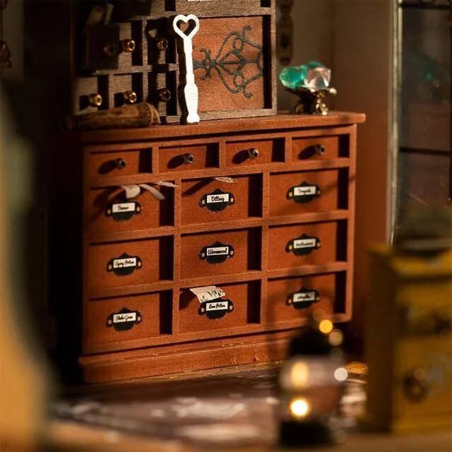 Magic Emporium DIY Doll House Kit - Wizard School Office Miniature - Magical Room Miniature - Dollhouse Miniature With Furniture