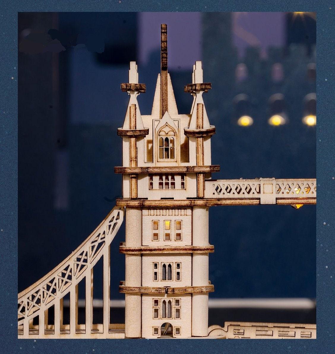 DIY 3D Wooden Puzzle - Big Ben London - Tower Bridge London Miniature Wooden Puzzles - London Bridge & Tower With LED - Wooden Building Kit - Rajbharti Crafts