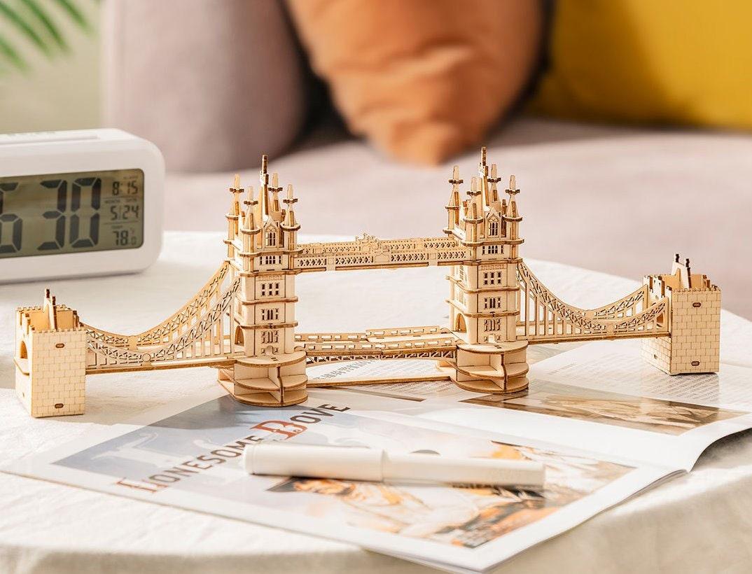DIY 3D Wooden Puzzle - Big Ben London - Tower Bridge London Miniature Wooden Puzzles - London Bridge & Tower With LED - Wooden Building Kit