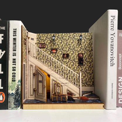 The Cupboard Under Stairs Book Nook - DIY Book Nook Kits - Wizard Alley Book Nooks Magic Alley Book Shelf Insert Book Scenery with LED