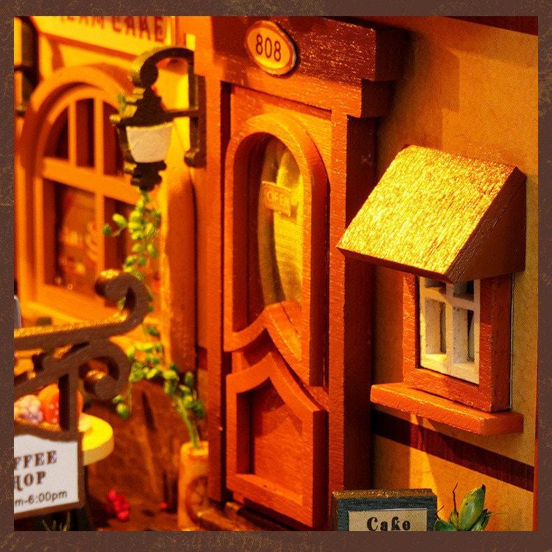 DIY Book Nook Kits Butterfly In Forest - Colmar Town Coffee Shop Book Shelf Insert Firefly Forest Alley Book Nooks with LED Building Kit