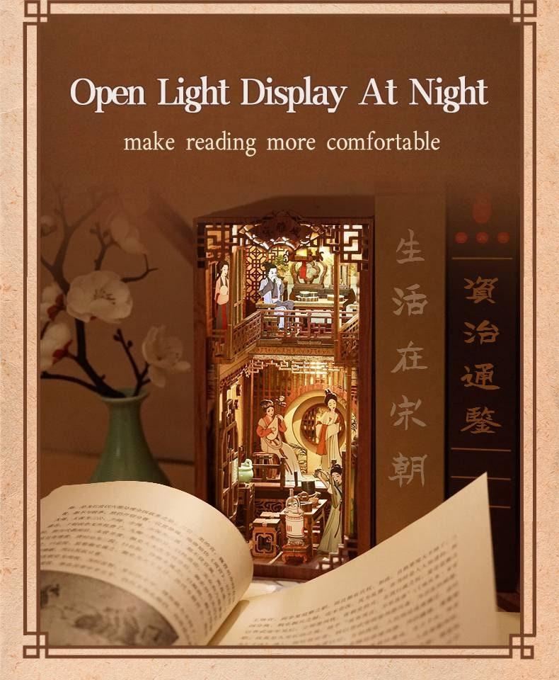 Elegant Song Dynasty Book Nook - DIY Book Nook Kits Japanese Book Nooks Book Shelf Insert Book Scenery Bookends with LED Model Building Kit - Rajbharti Crafts