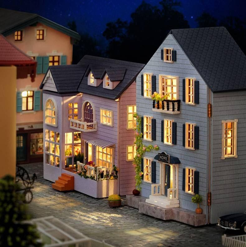DIY Dollhouse Kit - Mini House Series European Style Dollhouse Two Story Doll House With Openable Doors Birthday Christmas Gift Adult Craft