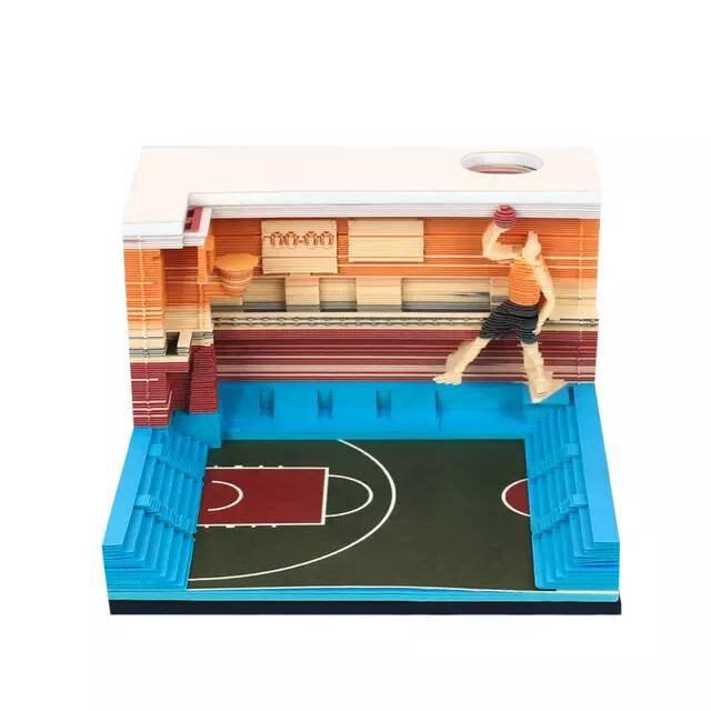 Basketball Court 3D Note Pad Creative Memo Pad Omoshiroi Block Basketball Lover Gifts DIY Paper Craft Stationery Toys Sports Lover Gifts - Rajbharti Crafts