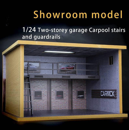 Toy Car Storage - Die Cast Two Story Car Garage Diorama - Double Deck Car Parking Lot - DIY 1:24 Model Car Showroom Diorama Parking With LED