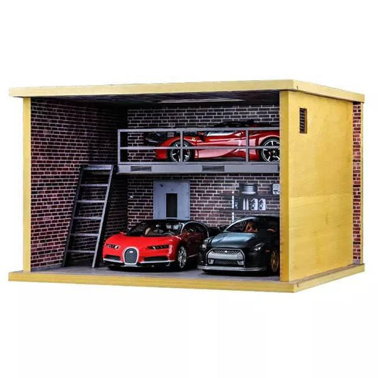 Toy Car Storage - Die Cast Two Story Car Garage Diorama - Double Deck Car Parking Lot - DIY 1:24 Model Car Showroom Diorama Parking With LED - Rajbharti Crafts