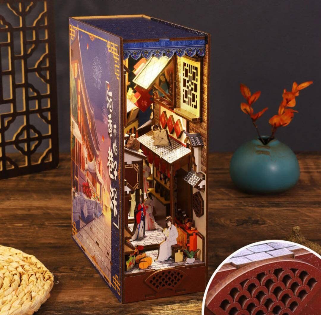 DIY Book Nook Kits - Charming Alley Japanese Street Book Nook - DIY Book Shelf Insert Decorative Bookends Bookcase with LED Building Kit