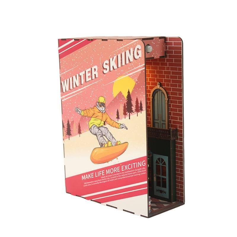 Winter Travel DIY Book Nook Kits Skiing Sports Book Nook Decorative Winter Bookends Snow Village Book Nooks Winter Street Alley Book Nooks - Rajbharti Crafts