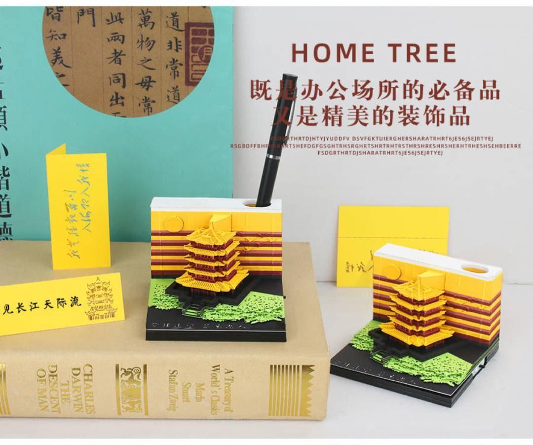 Chinese Garden Pavilion 3D Note Pad Artistic Chinese Pagoda Memo Pad Japanese Pavilion Note Pads Omoshiroi Blocks DIY Paper Crafts