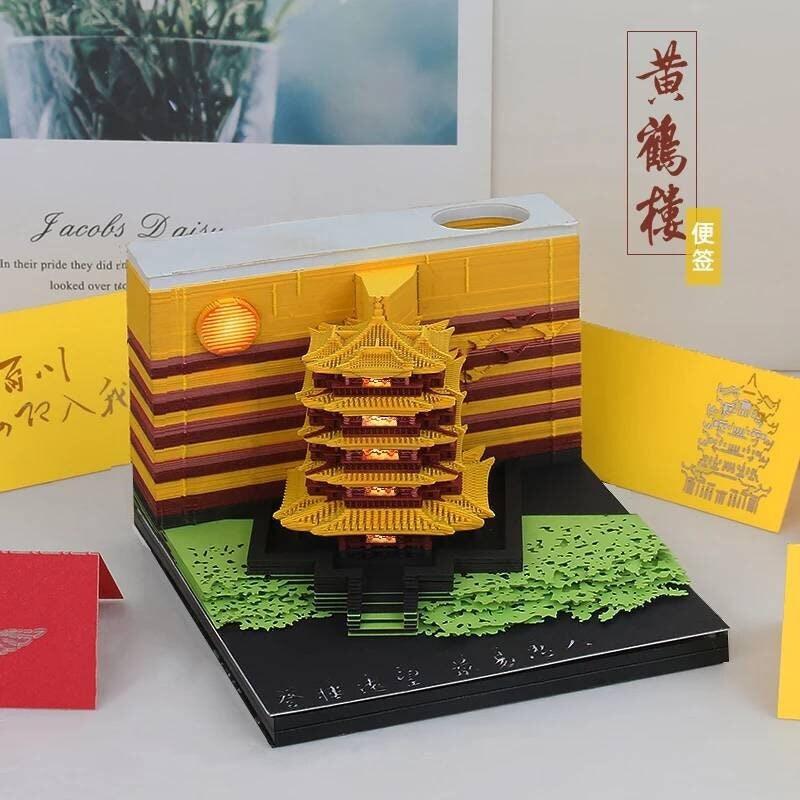 Chinese Garden Pavilion 3D Note Pad Artistic Chinese Pagoda Memo Pad Japanese Pavilion Note Pads Omoshiroi Blocks DIY Paper Crafts