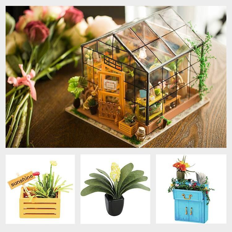 Cathy's Flower House Miniature Dollhouse Green House DIY Dollhouse Kits Plant Nursery Miniature Flower Shop Dollhouse Glass Dollhouse Kids - Rajbharti Crafts