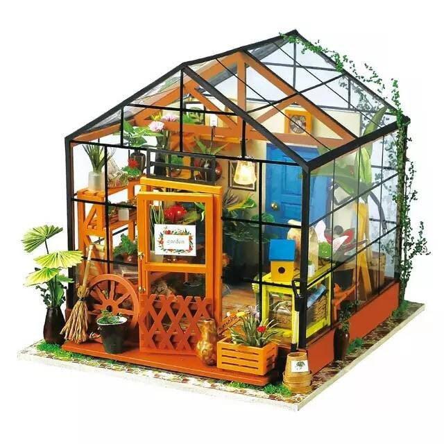 Cathy's Flower House Miniature Dollhouse Green House DIY Dollhouse Kits Plant Nursery Miniature Flower Shop Dollhouse Glass Dollhouse Kids - Rajbharti Crafts