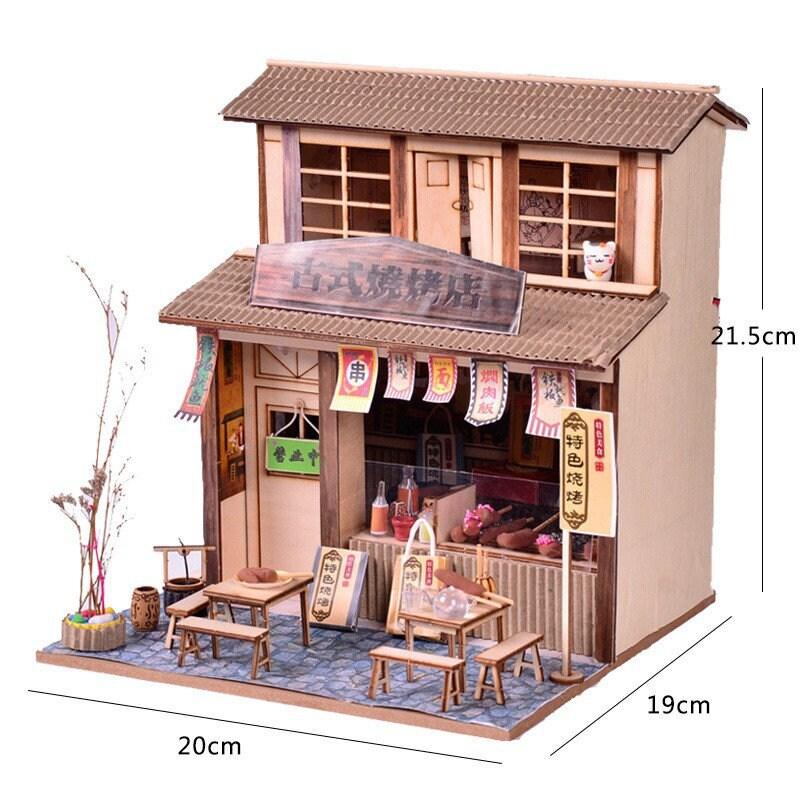 DIY Dollhouse Kit Tea Shop Sushi Restaurant Meat Shop Momos Shop Bakery Dollhouse Ancient Times Classical Shop Chinese Style Dollhouse - Rajbharti Crafts