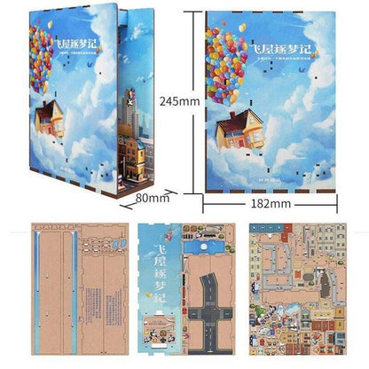 Balloons In The Sky - DIY Book Nook Kits Book Doll House Book Shelf Insert Book Scenery Bookends Bookcase with Light Model Building Kit - Rajbharti Crafts