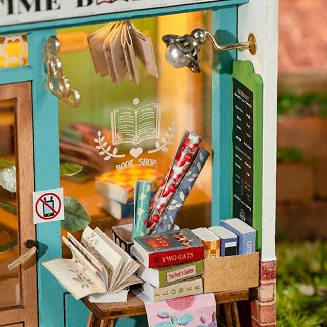 Free Time Bookshop Miniature Dollhouse Bookstore DIY Dollhouse Kits Library Miniature Easy To Assemble Dollhouse For Kids & Adults