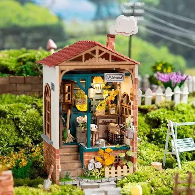 Mini Town Series Miniature Dollhouse Free Time Bookshop Sweet Jam Shop Morning Fruit Store Dream Yard Garden Grocery Shop DIY Dollhouse Kits