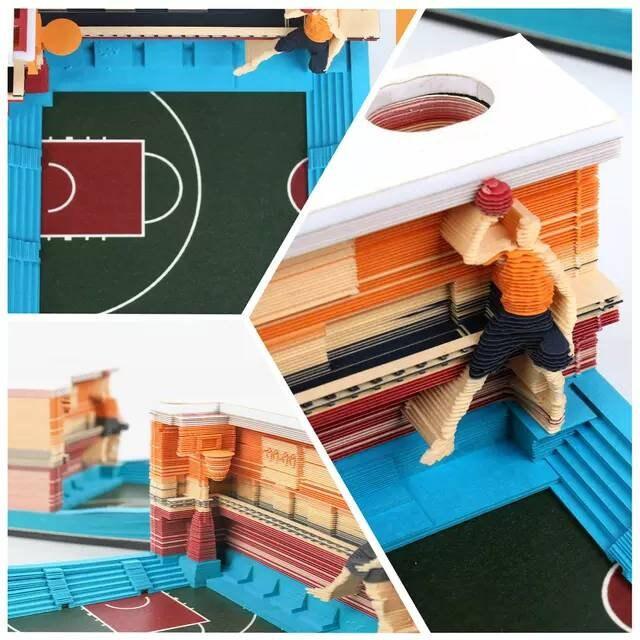 Basketball Court 3D Note Pad Creative Memo Pad Omoshiroi Block Basketball Lover Gifts DIY Paper Craft Stationery Toys Sports Lover Gifts - Rajbharti Crafts