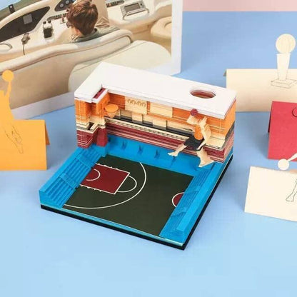 Basketball Court 3D Note Pad Creative Memo Pad Omoshiroi Block Basketball Lover Gifts DIY Paper Craft Stationery Toys Sports Lover Gifts