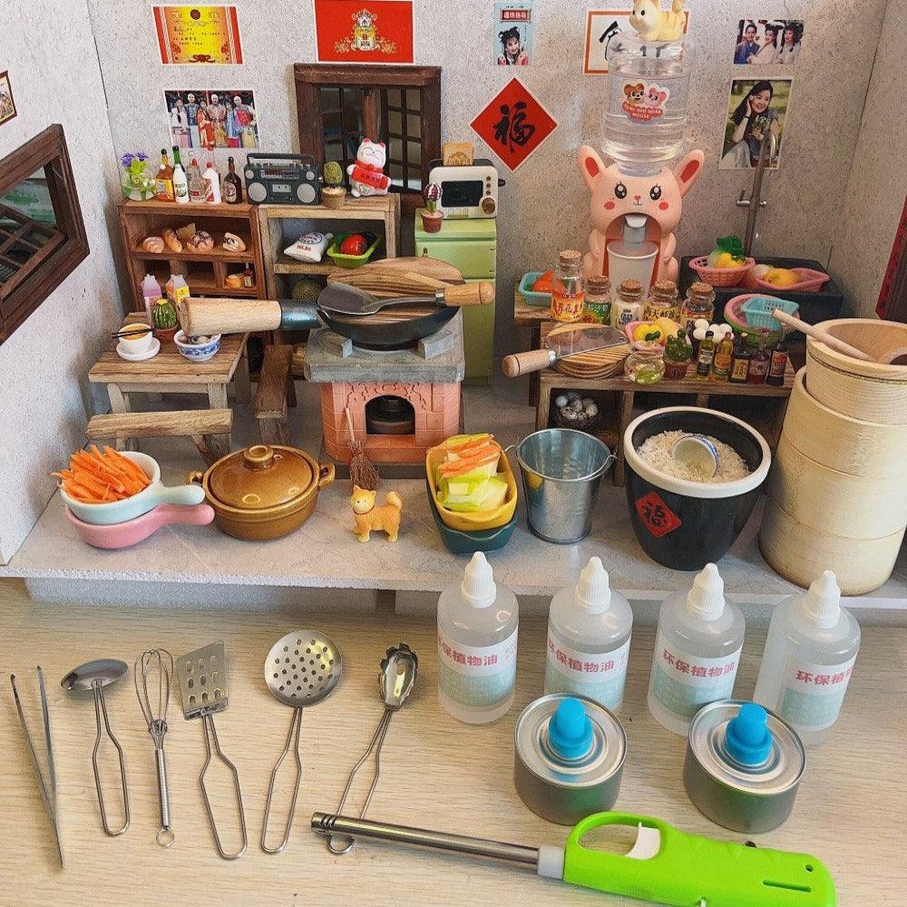 Miniature Real Cooking Kitchen Full Set installation  Mini kitchen Real utensils  collection set #05 