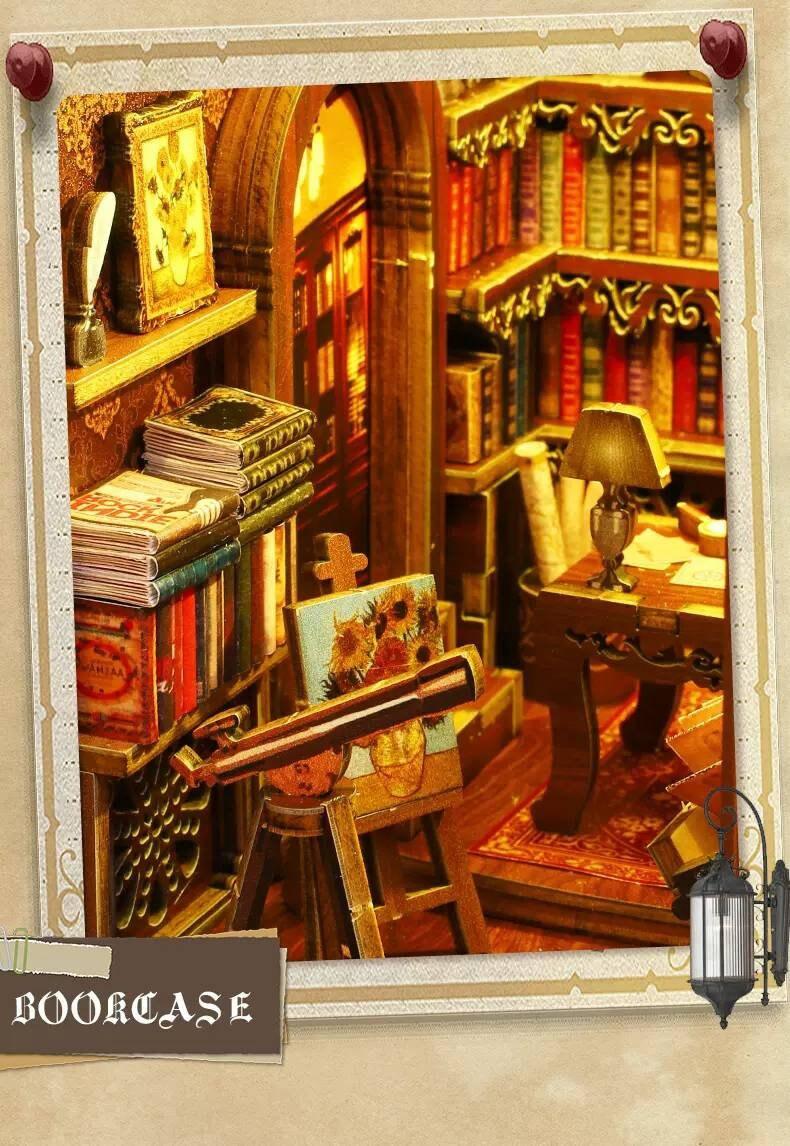 Books Library Book Nook - Eternal Bookstore Book Nook - DIY Book Nook Kits Book Shelf Insert Book Shop Bookends with LED Model Building Kit