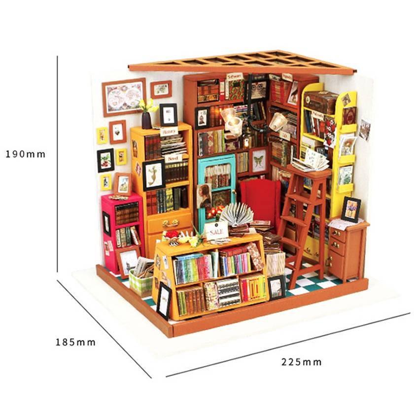 Sam's Study Room Miniature Dollhouse Book Store Miniature Book Shop Dollhouse DIY Dollhouse Kits Adult Craft Bookstore Library Miniature