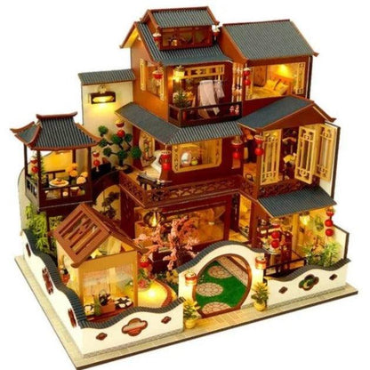DIY Dollhouse Kit Ancient Japanese Villa Chinese Style Capital City Doll House Large Size Birthday Gift Mini House Traditional Miniature - Rajbharti Crafts