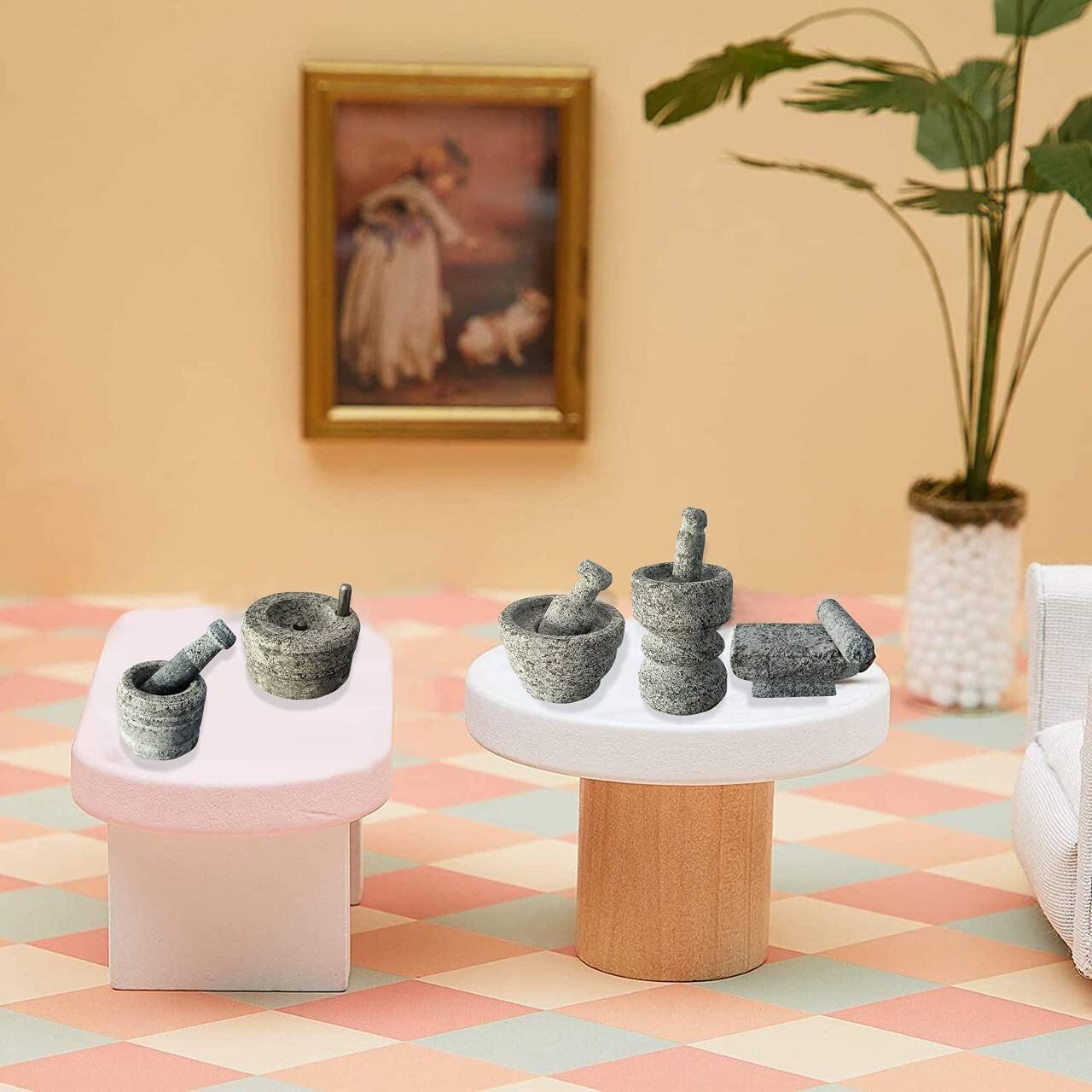 Real Cooking Miniature Set Miniature Mortar and Pestle Set Traditional Grinding Stone Kitchen Play Set Tiny Cooking Set Miniature Utensil