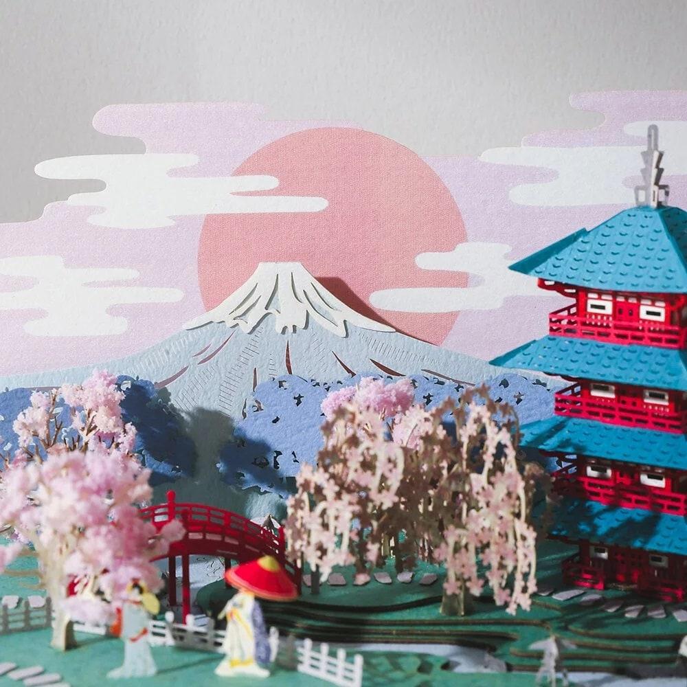 DIY Paper Craft Kit 3D Paper Crafts Mount Fuji Landscape 3D Origami Kits Paper Cut Best Birthday Gifts Creative Gift Ideas Return Gifts