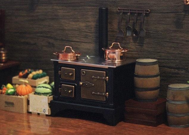 1:12 Scale Miniature Stove - Miniature Metal Black Stove - Real Mini Cooking - Miniature Fireplace - Mini Hearth - Tiny Kitchen Dolls House